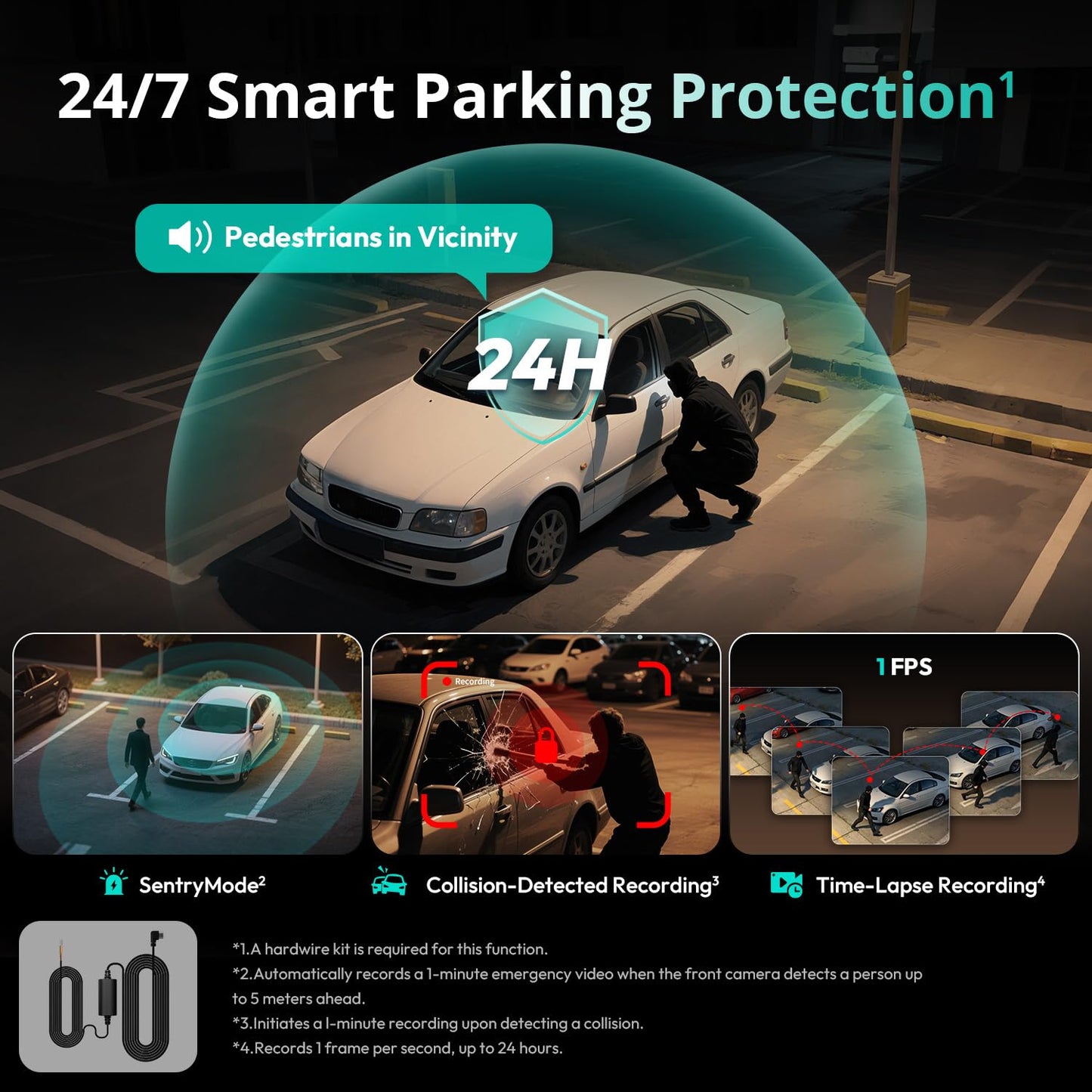 BOTSLAB 3K 4 Channel Dash Cam, 3K/4K Front and 3 * 1080p Car Camera Left Right Rear with 560°Wide Angle, 24/7 Parking Mode, Built-in 5.8GHz WiFi and GPS, Voice Control,WDR, Included 128GB SD Card
