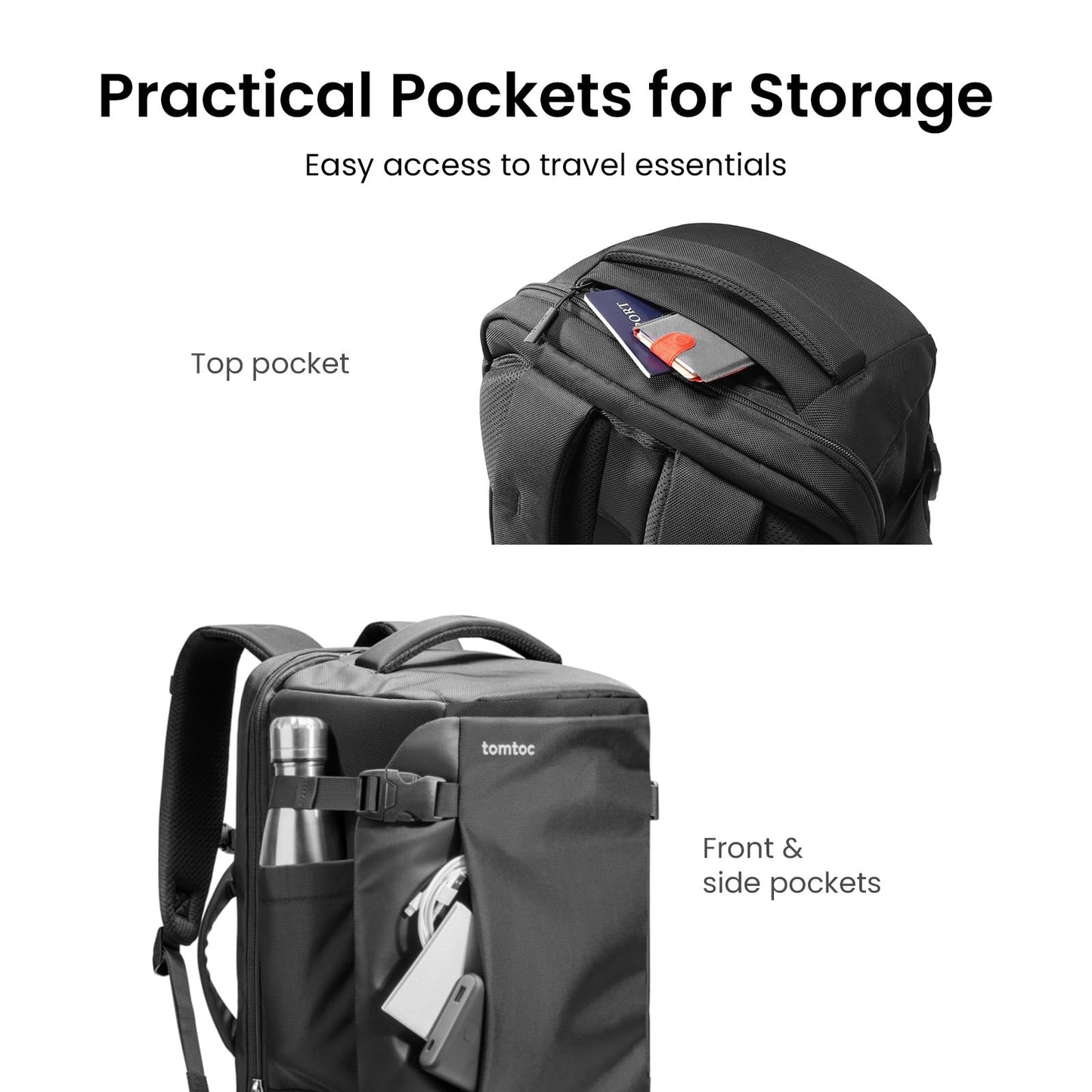 tomtoc Travel Backpack 40L, Flight Approved Carry-on Luggage  Fits 17.3 Inch Laptop