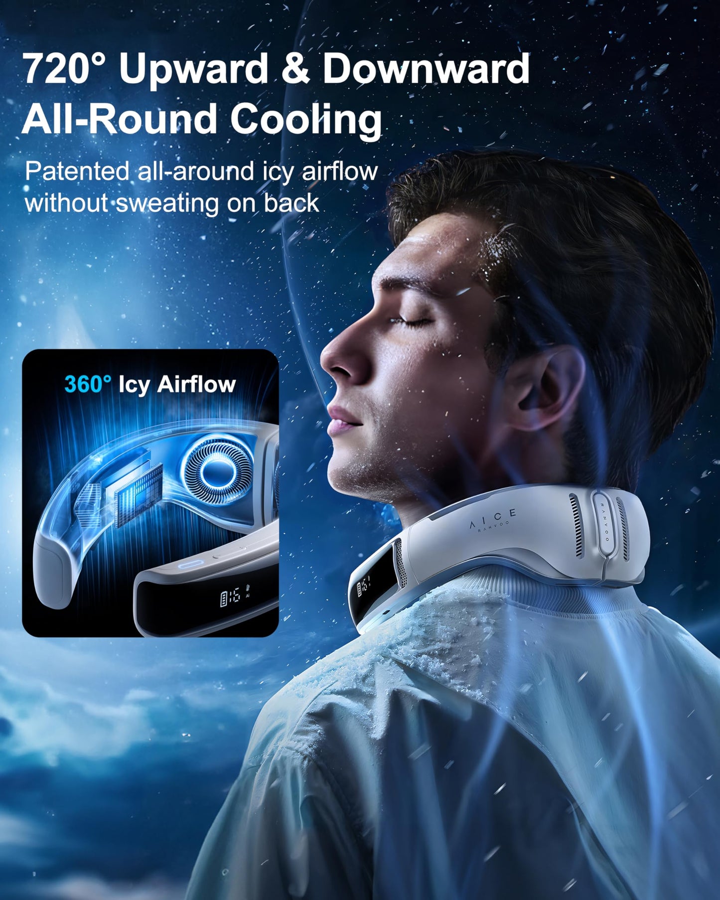 RANVOO 2024 [No.1 Coolest & Most Portable] AICE LITE AI Neck Air Conditioner, Ultimate Immersive Cooling 6,000 mAh Rechargeable Neck Fan Personal Cooling Device Gift that Blow Cold Air- Frosty White