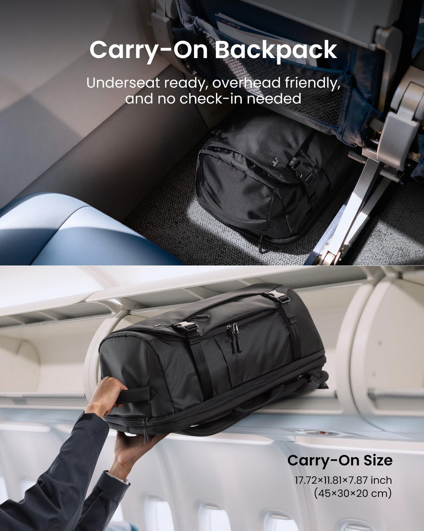 tomtoc Travel Backpack 28L, Flight Approved Easyjet Cabin Underseat 45x36x20 Ryanair 40x20x25 Carry on Luggage