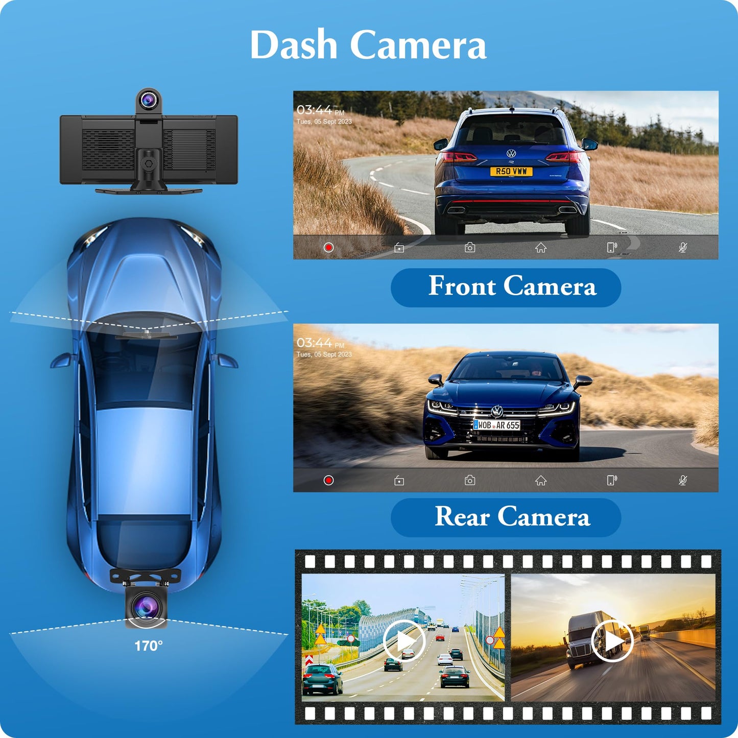 Carpuride W903 Portable Wireless Carplay & Android Auto with Dash Cam - 9.3" HD IPS Screen, 2.5K Front & Backup Camera, Loop Recording, Bluetooth, Mirror Link, GPS, Siri, Dashboard Mounted